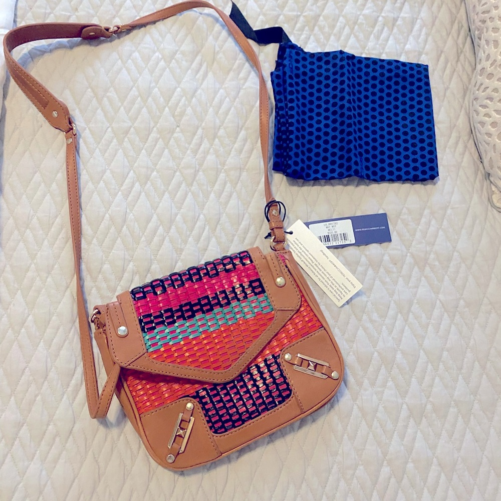 NWT Rebecca minkoff crossbody rainbow multicolor rattan woven leather purse